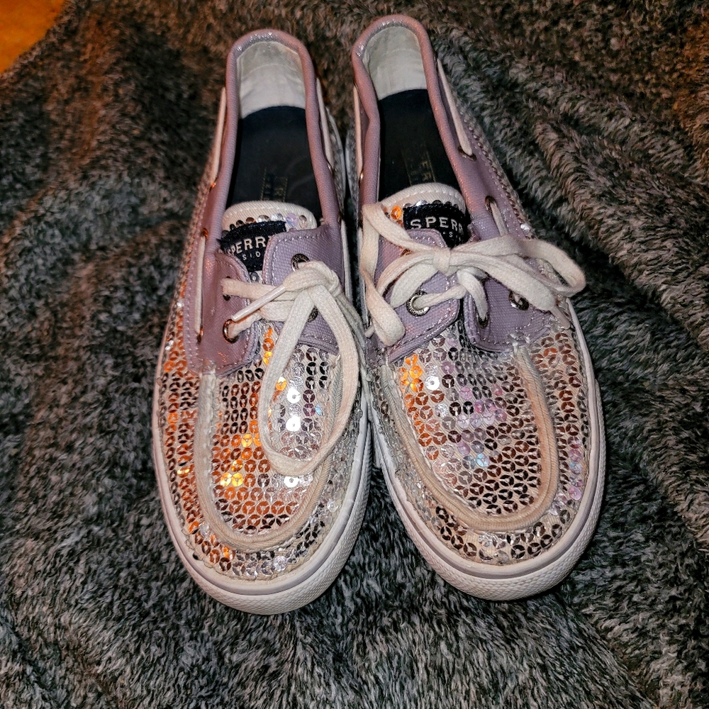 Silver sequins Sperry boat loafers